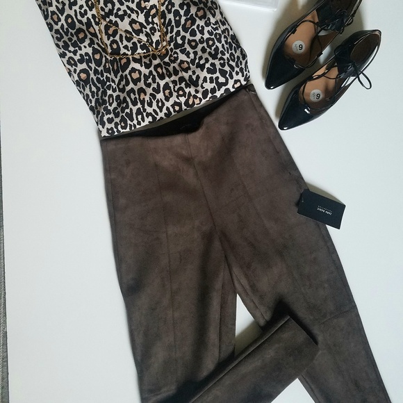 Zara Faux Suede Nude Skinny Pants New - Picture 3 of 8